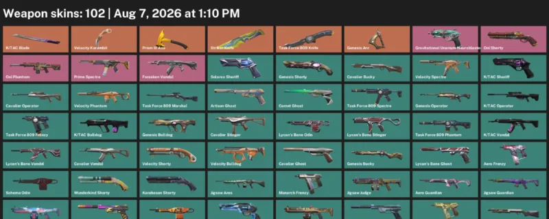 Valorant account inventory for LVL 295 · Velocity Karambit & Tac Blade & Striker Knife
