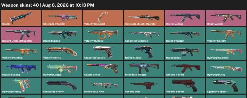 Valorant account inventory for LVL 86 · Velocity Karambit & Bound Phantom