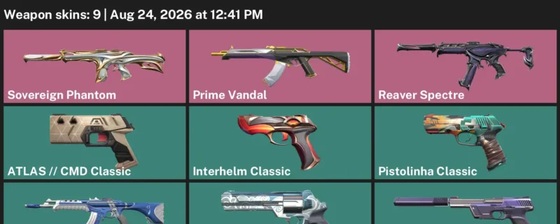 Valorant account inventory for LVL 121 · Prime Vandal & Sovereign Phantom