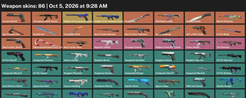 Valorant account inventory for LVL 231 · Arcane Sheriff & Tac Blade