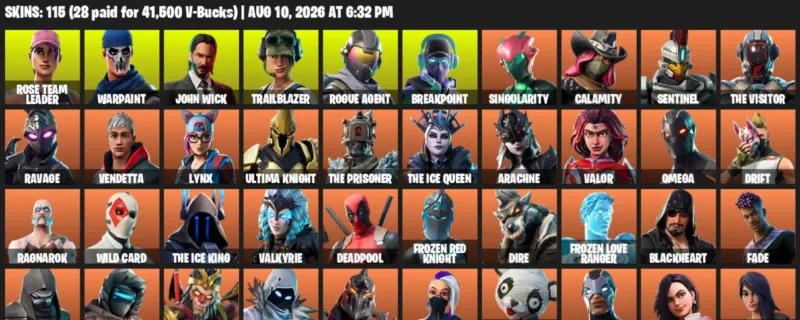 Fortnite account inventory for LVL 839 - Rose Team Leader - Warpaint - 115 Outfits