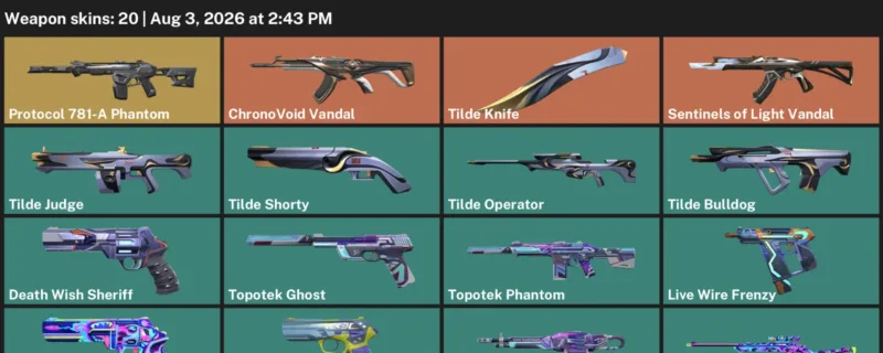 Valorant account inventory for LVL 113 · ChronoVoid Vandal & Tilde Knife