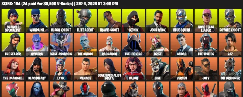 Fortnite account inventory for LVL 1954 - Sparkle Specialist - Warpaint - 164 Outfits