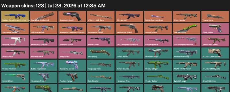 Valorant Accounts listing: LVL 197 · Overlay Dagger & Xenohunter Phantom · 123 Skins - Gold 2, 123 skins