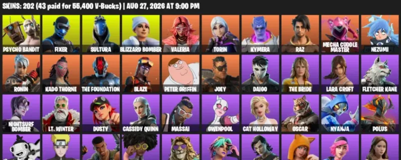Fortnite account inventory for LVL 2528 - Psycho Bandit - Fixer - 202 Outfits