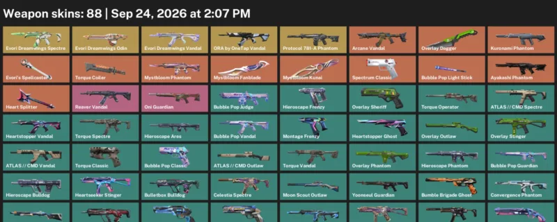 Valorant account inventory for LVL 145 · Arcane Vandal & Overlay Dagger