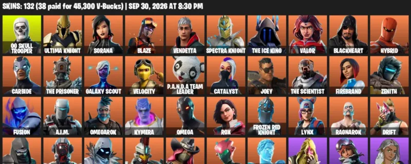 Fortnite account inventory for OG Skull Trooper - Ultima Knight - 120 Outfits