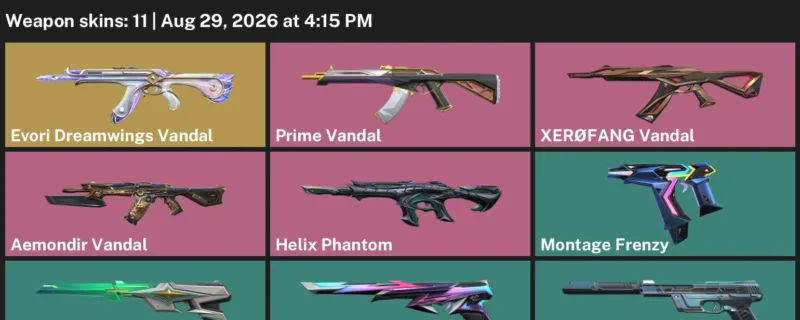 Valorant account inventory for LVL 154 · Helix Phantom & Evori Dreamwings Vandal