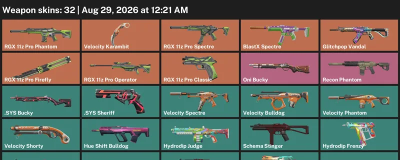 Valorant account inventory for LVL 74 · Velocity Karambit & Glitchpop Vandal