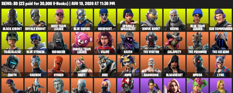 Fortnite account inventory for LVL 1036 - Black Knight - Royale Knight - 89 Outfits