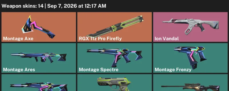 Valorant account inventory for LVL 42 · 14 Skins Ion Vandal & Ion Vandal & Montage Ares