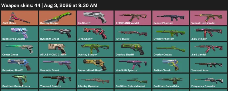 Valorant account inventory for LVL 228 · Overlay Dagger & Sys Vandal