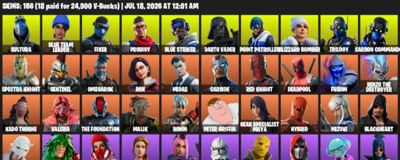 Fortnite Accounts listing: LVL 2044 - Sultura - Blue Team Leader - 156 Outfits - 156 outfits