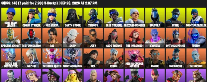 Fortnite account inventory for Blue Team Leader - Cloud Striker - 120 Outfits
