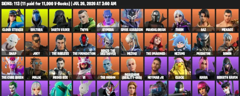 Fortnite Accounts listing: LVL 4061 - Cloud Striker - Sultura - 113 Outfits - 113 outfits