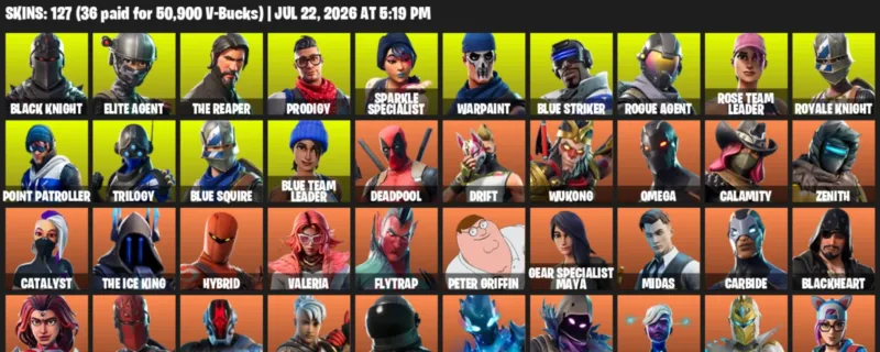 Fortnite Accounts listing: LVL 1192 - Black Knight - Elite Agent - 127 Outfits - 127 outfits