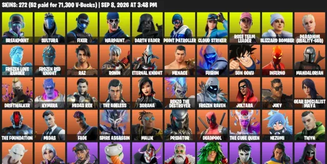 Fortnite account inventory for LVL 3735 - Breakpoint - Sultura - 272 Outfits