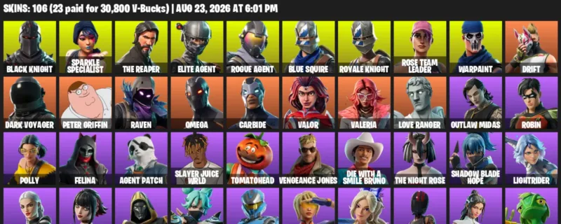Fortnite account inventory for LVL 1745 - Black Knight - Sparkle Specialist - 106 Outfits