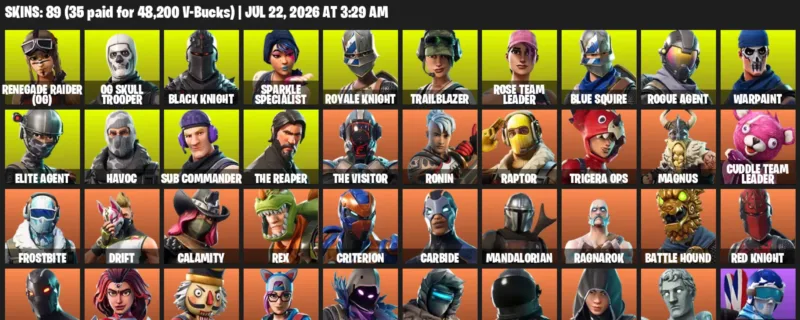 Fortnite Accounts listing: LVL 897 - Renegade Raider (OG) - OG Skull Trooper - 89 Outfits - 89 outfits