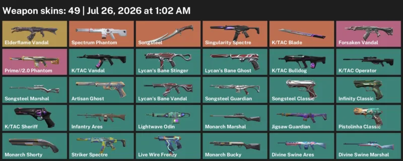 Valorant Accounts listing: LVL 199 · K/TAC Blade · 49 Skins - Silver 1, 49 skins