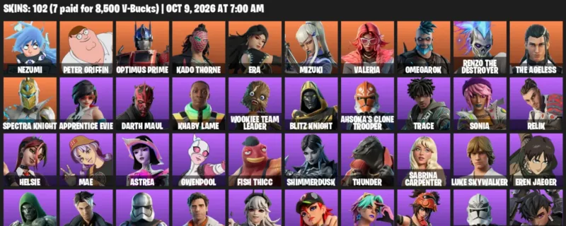 Fortnite account inventory for Nezumi - Peter Griffin - 102 Outfits