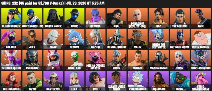 Fortnite Accounts listing: LVL 3153 - Cloud Striker - Point Patroller - 232 Outfits - 232 outfits