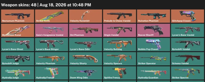 Valorant account inventory for LVL 164 · Velocity Karambit & Striker Knife