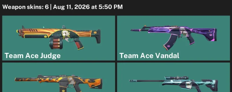 Valorant account inventory for LVL 6 · Team Ace Vandal & Team Ace Phantom