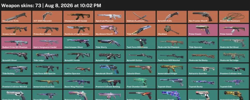 Valorant account inventory for LVL 245 · VCT 2025 Karambit & Arcane Vandal