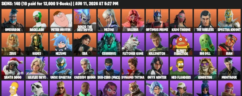 Fortnite account inventory for LVL 2934 - Omegarok - Backlash - 140 Outfits