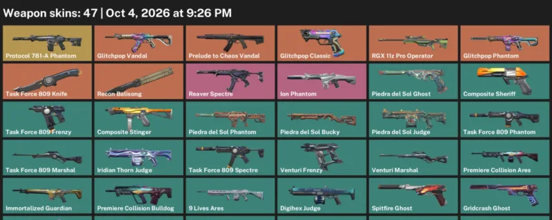 Valorant account inventory for LVL 44 · Task Force 809 Knife & Composite Sheriff