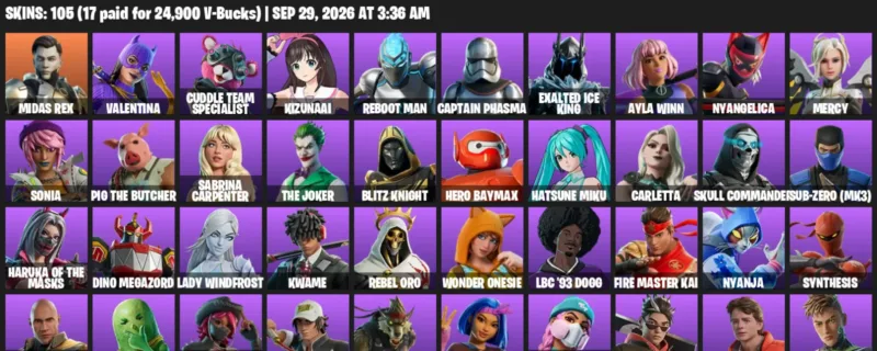 Fortnite account inventory for Midas Rex - Valentina - 105 Outfits