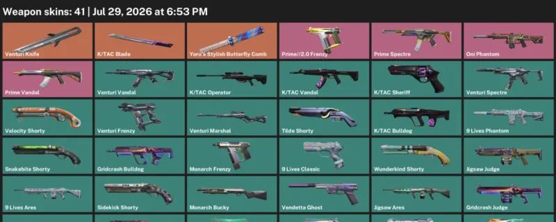 Valorant Accounts listing: LVL 150 · K/TAC Blade & Venturi Knife · 41 Skins - Silver 1, 41 skins