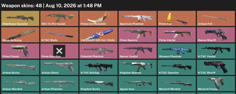 Valorant account inventory for LVL 45 · Tac Blade & Prime & 2.0 Karambit