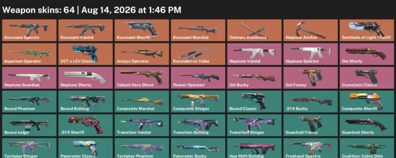 Valorant account inventory for LVL 85 · Araxys Operator & Kuronami no Yaiba