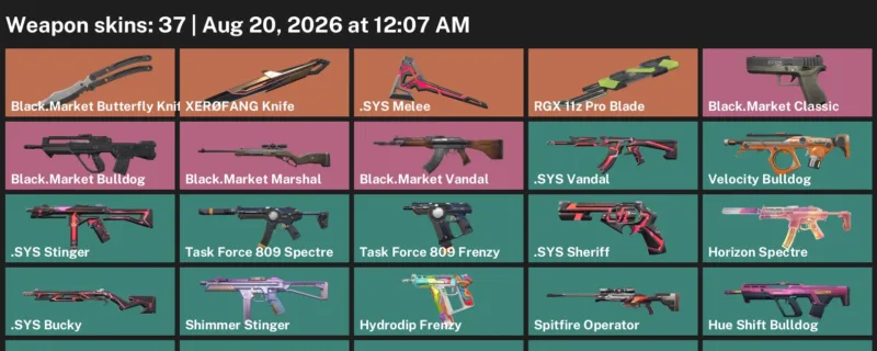 Valorant account inventory for LVL 40 · RGX 11z Pro Blade & XerØFang Knife