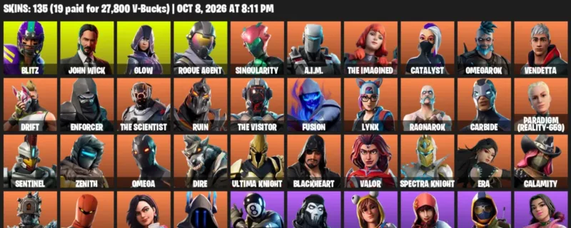Fortnite account inventory for Blitz - John Wick - 120 Outfits