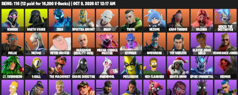 Fortnite account inventory for Xander - Darth Vader - 116 Outfits
