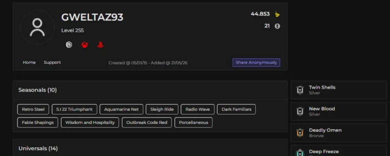 LVL 255, Retro Steel, 5x 1.0 Platinum, 7 Elite