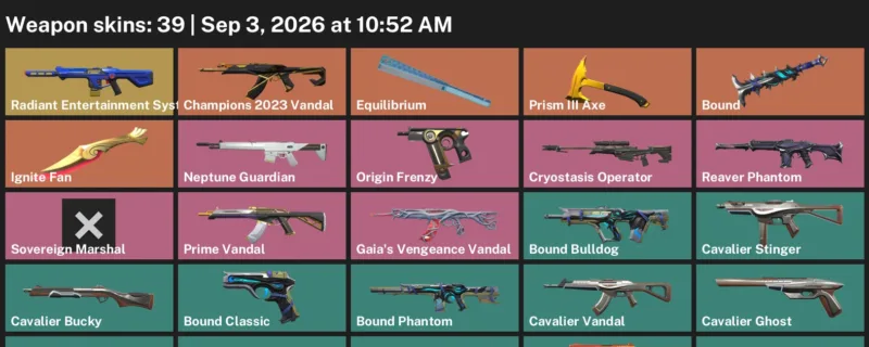 Valorant account inventory for LVL 138 · Ignite Fan & Bound Phantom