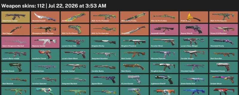 Valorant Accounts listing: LVL 286 · Hivemind Sword & Ruin Dagger · 112 Skins - Diamond 1, 112 skins