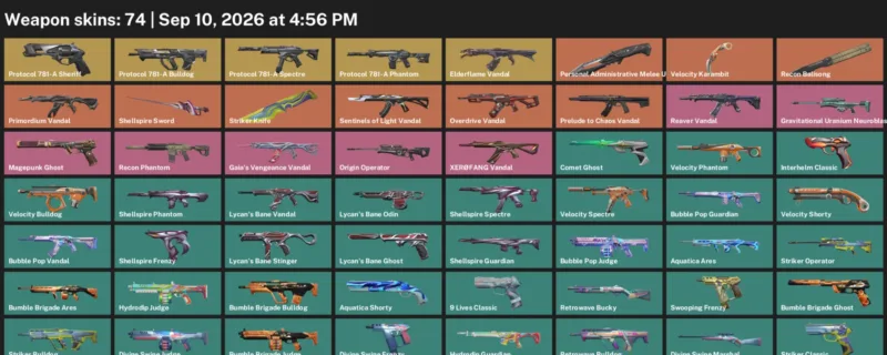 Valorant account inventory for LVL 205 · Velocity Karambit & Striker Knife