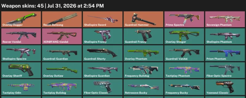 Valorant account inventory for LVL 97 · Aquatica Ares & Aquatica Outlaw