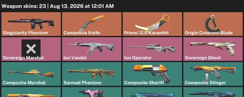 Valorant account inventory for LVL 77 · 2.0 Karambit & Composite Knife & Origin Crescent Blade