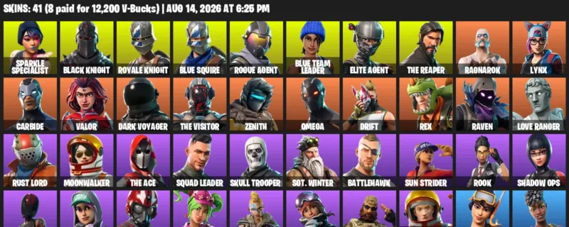 Fortnite account inventory for LVL 431 - Sparkle Specialist - Black Knight - 41 Outfits