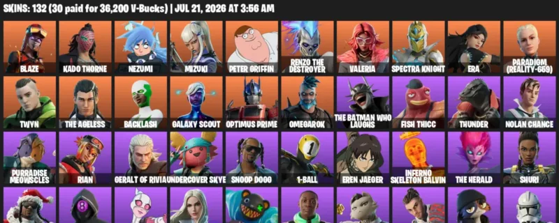 Fortnite Accounts listing: LVL 1968 - Blaze - Kado Thorne - 132 Outfits - 132 outfits