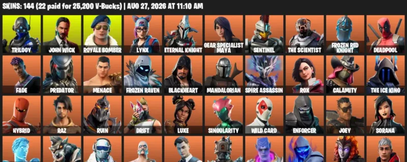 Fortnite account inventory for LVL 1911 - Trilogy - John Wick - 144 Outfits