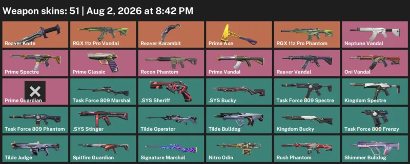 Valorant account inventory for LVL 48 · Reaver Karambit & Reaver Knife & 51 Skins Reaver Karambit