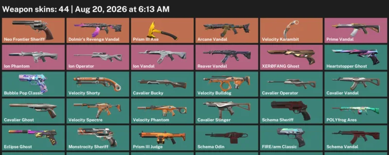 Valorant account inventory for LVL 170 · Arcane Vandal & Velocity Karambit
