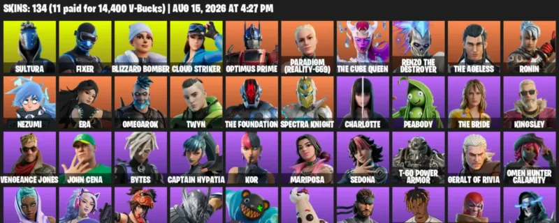 Fortnite account inventory for LVL 1528 - Sultura - Fixer - 134 Outfits